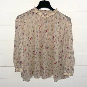 UNIQLO Women's Cream and Pink Sheer Floral Blouse – Cottagecore Fairy Light (XS)